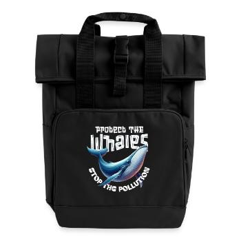 Protect the Whales Save the Ocean - Roll Top Backpack with Two Handles - black - Front