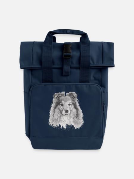 Shetland Schäferhund Sheltie - Rolltop Rucksack mit zwei Griffen - Navy