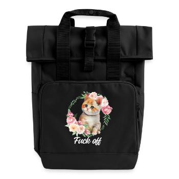 Süßes genervtes Kätzchen - Rolltop Rucksack mit zwei Griffen - Schwarz - Vorne