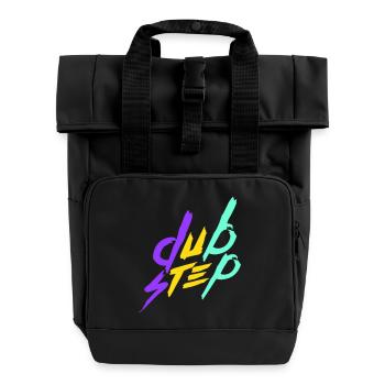 Dub Step Techno Musik Party Club Text Schriftzug - Rolltop Rucksack mit zwei Griffen - Schwarz - Vorne