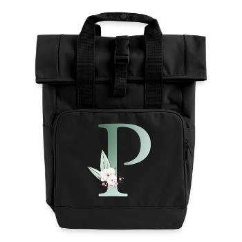 P Monogramme, Floral, Personnalisable - Sac à dos Roll Top à deux anses - noir - Devant