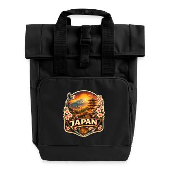 Japan Sunset Lantern Badge - Roll Top Backpack with Two Handles - black - Front