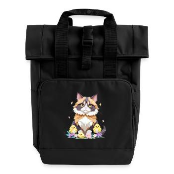 Katze Verspielt Entzückend Spaß Tier Bunt Geometrisch - Rolltop Rucksack mit zwei Griffen - Schwarz - Vorne