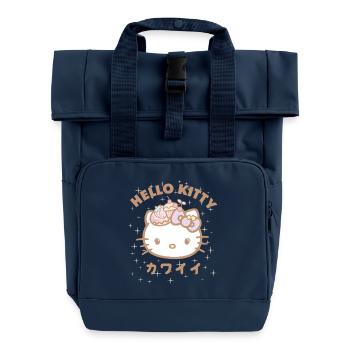 Hello Kitty Kawaii Stile Mit Sternen - Rolltop Rucksack mit zwei Griffen - Navy - Vorne