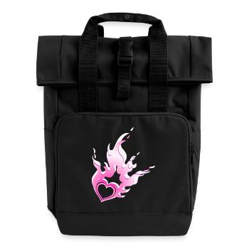 burning heart - Roll Top Backpack with Two Handles - black - Front