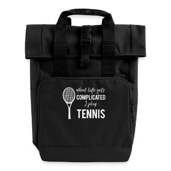 Tennis - Life - Tennisschläger - Play - Geschenk - Rolltop Rucksack mit zwei Griffen - Schwarz - Vorne