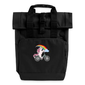 Einhorn auf Fahrrad Mädchen Kawaii Geschenk - Rolltop Rucksack mit zwei Griffen - Schwarz - Vorne