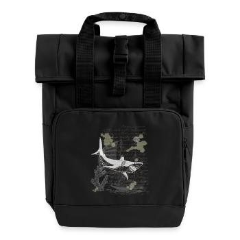 Vintage Steampunk Nautik Design Hai - Rolltop Rucksack mit zwei Griffen - Schwarz - Vorne