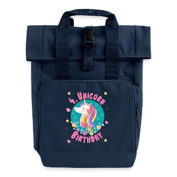 Einhorn 4. Geburtstag 4 Jahre - Einhorngeburtstag - Rolltop Rucksack mit zwei Griffen - Navy - Vorne