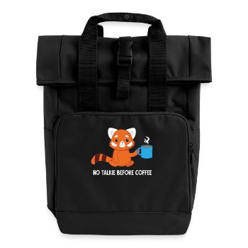 Red Panda - cat bear - coffee - morning muffle - Roll Top Backpack with Two Handles - black - Front