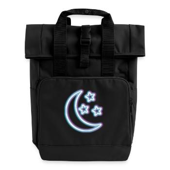 Neon Glow Moon T-Shirt Half Moon Glowing Effect - Roll Top Backpack with Two Handles - black - Front