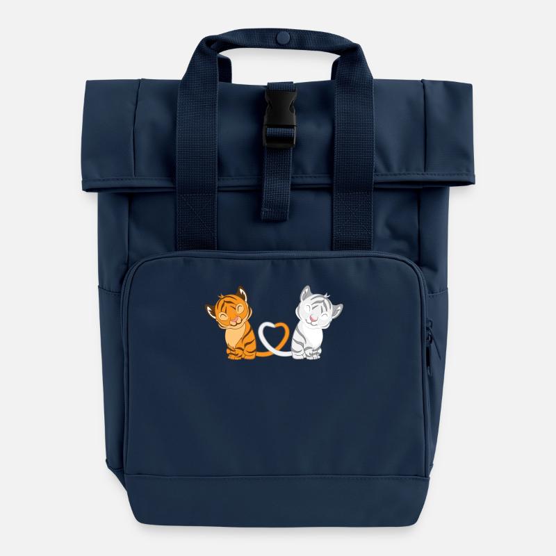 Tiger - Tiger fan - Tiger lover - Tiger love - Roll Top Backpack with Two Handles - navy