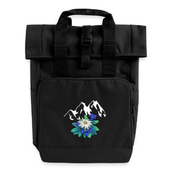 Gebirge Berge Tirol Edelweiß Enzian Natur Wandern - Rolltop Rucksack mit zwei Griffen - Schwarz - Vorne