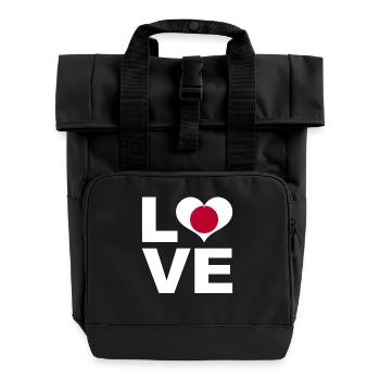 I love Japan heart flag Japan - Roll Top Backpack with Two Handles - black - Front