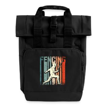 Retro Vintage Fencing - Roll Top Backpack with Two Handles - black - Front