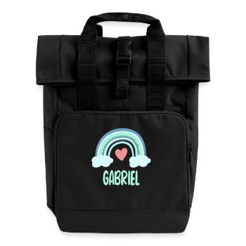 Gabriel Name Rainbow Baby - Roll Top Backpack with Two Handles - black - Front