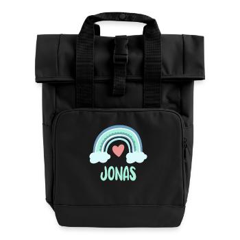 Jonas Name Regenbogen Baby - Rolltop Rucksack mit zwei Griffen - Schwarz - Vorne