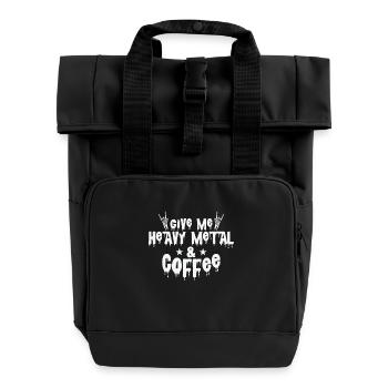 Give Me Heavy Metal and Coffee Musik Band - Rolltop Rucksack mit zwei Griffen - Schwarz - Vorne