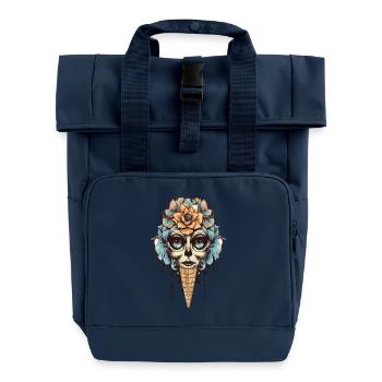 Blumen-Totenkopf Eistüte Design - Roll Top Backpack with Two Handles - navy - Front