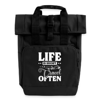 Life is short travel often - Rolltop Rucksack mit zwei Griffen - Schwarz - Vorne