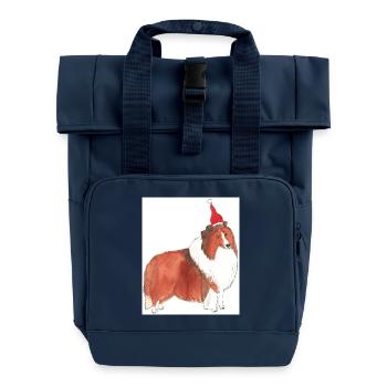 Shetland chien de berger autocollant noël - Sac à dos Roll Top à deux anses - bleu marine - Devant