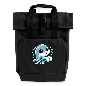 Adorable Dolphin Lover Graphic - Playful Sea Life - Roll Top Backpack with Two Handles - black - Front