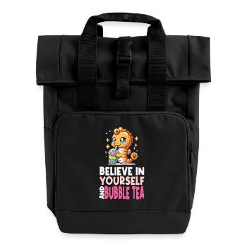 Kawaii Sea Horse Bubble Tea Boba Milk Tea - Roll Top Backpack with Two Handles - black - Front