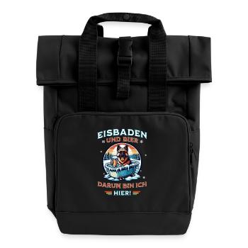 Eisbaden Schäferhund Bier Design Winterspaß - Rolltop Rucksack mit zwei Griffen - Schwarz - Vorne