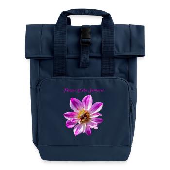 Pink Dahlia imperialis Flower, Bee, Natural - Roll Top Backpack with Two Handles - navy - Front