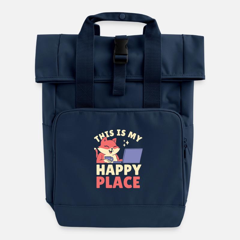 C’est mon endroit heureux - Sac à dos Roll Top à deux anses - bleu marine
