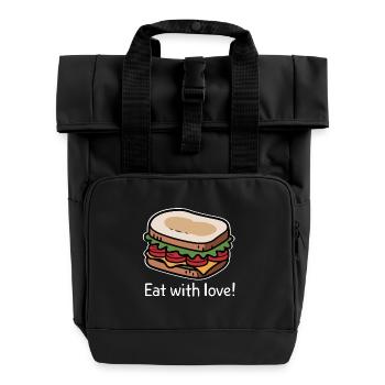 EAT WITH LOVE - Roll Top Backpack with Two Handles - black - Front