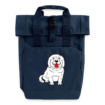 Dear dog sticks out his tongue happily - Roll Top Backpack with Two Handles - navy - Front
