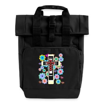 Kreuz Jesus Kreuze Kruzifix Messias Herz - Rolltop Rucksack mit zwei Griffen - Schwarz - Vorne