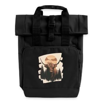 Schottisches Hochlandrind - Rolltop Rucksack mit zwei Griffen - Schwarz - Vorne