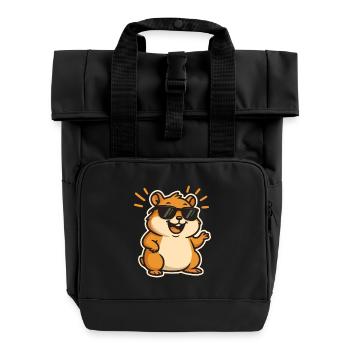 Lässiger Hamster mit Sonnenbrille - Rolltop Rucksack mit zwei Griffen - Schwarz - Vorne