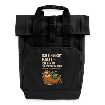 Energy Saving Mode Sloth Snack Shirt - Roll Top Backpack with Two Handles - black - Front