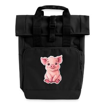 Pig Piglet - Roll Top Backpack with Two Handles - black - Front