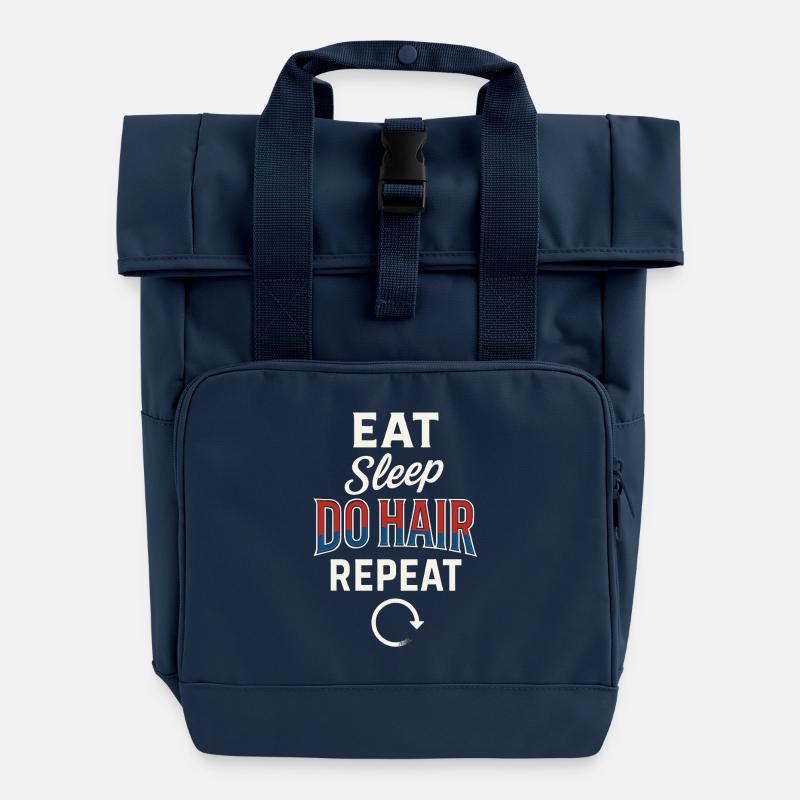 Eating Sleeping Doing Hair Repeating - Roll Top Backpack with Two Handles - navy