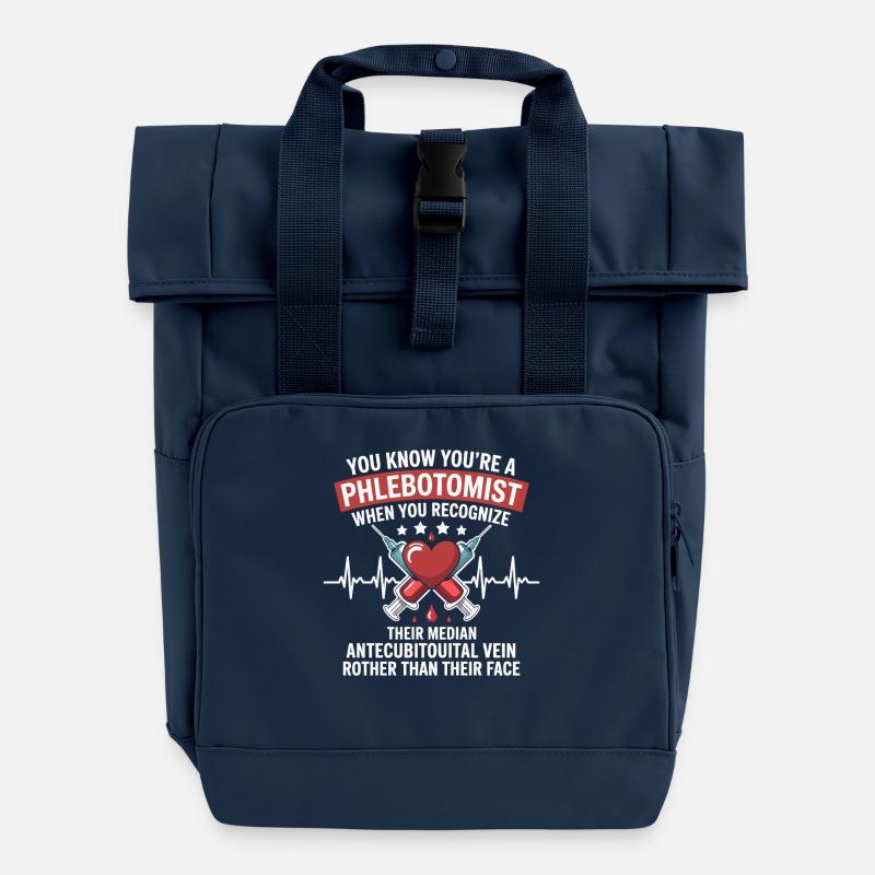 Phlebotomist Heart Saying Shirt - Roll Top Backpack with Two Handles - navy