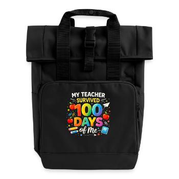 Mein Lehrer überlebt 100 Tage - Rolltop Rucksack mit zwei Griffen - Schwarz - Vorne