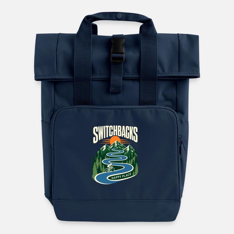 Switchbacks Happy Place Road Cycling Climb Humor - Rolltop Rucksack mit zwei Griffen - Navy