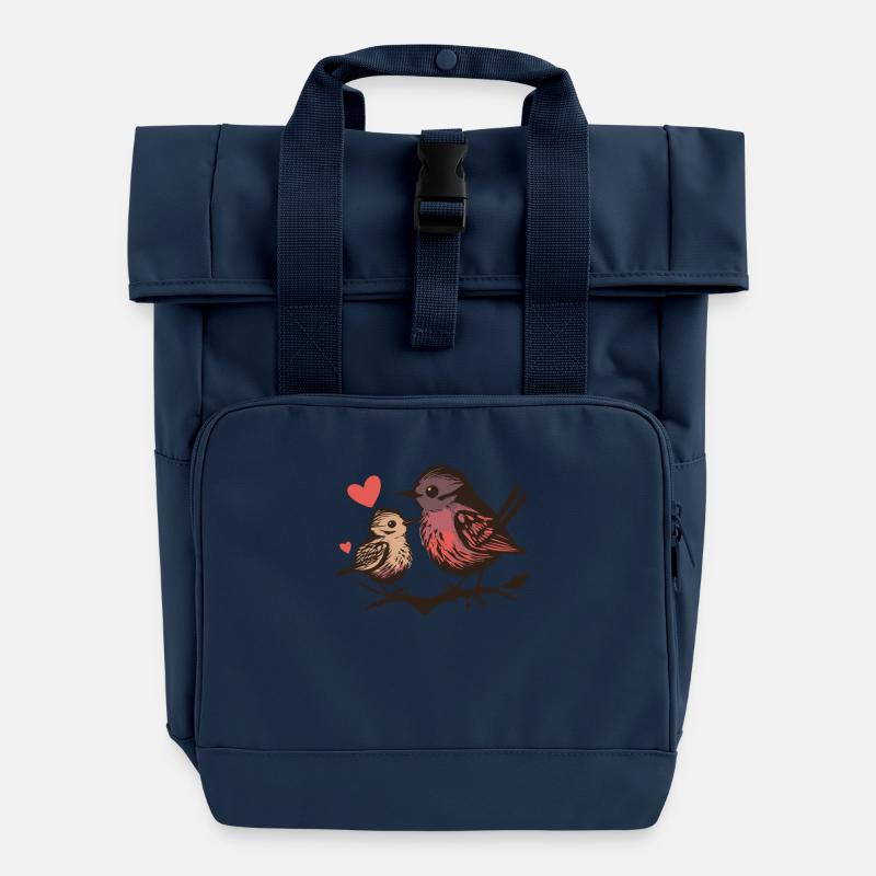 Eltern und Baby Vogel - Rolltop Rucksack mit zwei Griffen - Navy