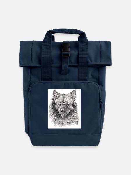 Keeshond sticker - Roll Top Backpack with Two Handles - navy
