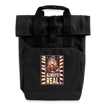 Cooler Retro-Typ – Immer echt - Rolltop Rucksack mit zwei Griffen - Schwarz - Vorne