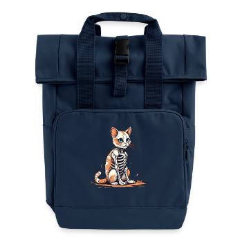 Skelett-Katze - Rolltop Rucksack mit zwei Griffen - Navy - Vorne