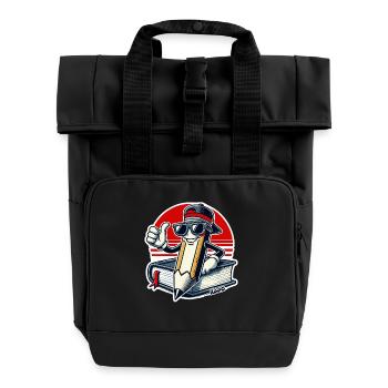 Crayon cool avec livre et pouces vers le haut - Sac à dos Roll Top à deux anses - noir - Devant