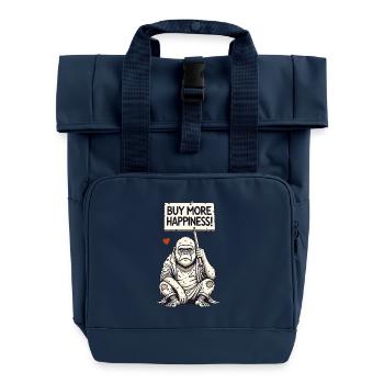 Satirischer Gorilla mit Schild: Kauft mehr Glück - Rolltop Rucksack mit zwei Griffen - Navy - Vorne