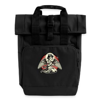 Dessin animé rétro ange en prière - Sac à dos Roll Top à deux anses - noir - Devant