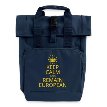 Modern Yellow Blue Keep Calm Crown Europe Vector - Roll Top Backpack with Two Handles - navy - Front