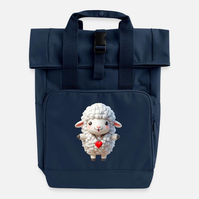 Sheep 1 - Roll Top Backpack with Two Handles - navy